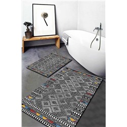 WOOLLY HOME COLLECTİON Kilim Desenli Gri 2'li Halı Takımı (60x100/40x60) - Wlly1204 WLLY-BNY01204