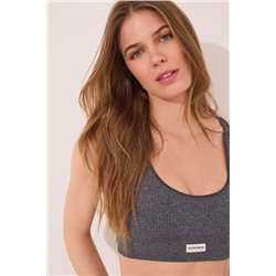 Top canalé seamless gris