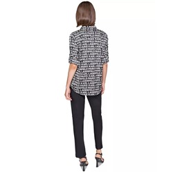 KARL LAGERFELD PARIS Petite Logo Print Roll-Tab-Sleeves Button-Front Shirt, First@Macy's