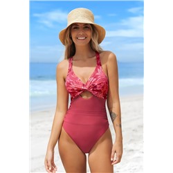 Eden Floral Plunge Ruched Wrap Front Cutout One Piece Swimsuit