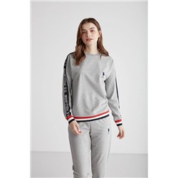 U.S. Polo Assn. Kadın Pamuklu Gri Dar Paça Sweatshirt-Eşofman Altı 2'li Pijama Takımı TYCBDGW9MN169644407966983