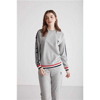 U.S. Polo Assn. Kadın Pamuklu Gri Dar Paça Sweatshirt-Eşofman Altı 2'li Pijama Takımı TYCBDGW9MN169644407966983