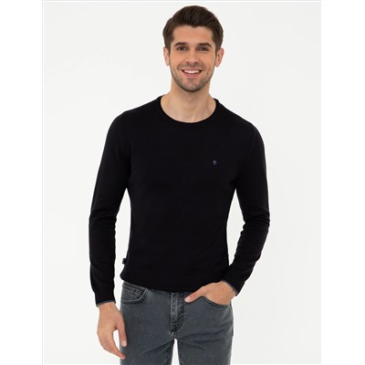 Lacivert Slim Fit Bisiklet Yaka Basic Triko Kazak