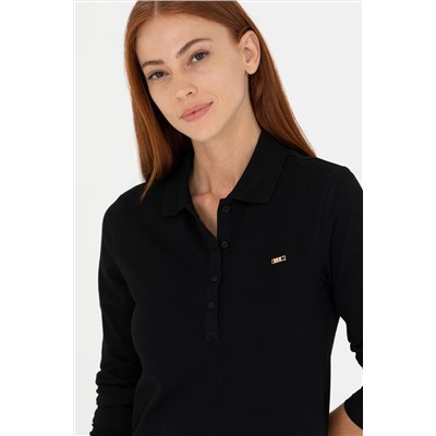 Kadın Siyah Basic Polo Yaka Sweatshirt