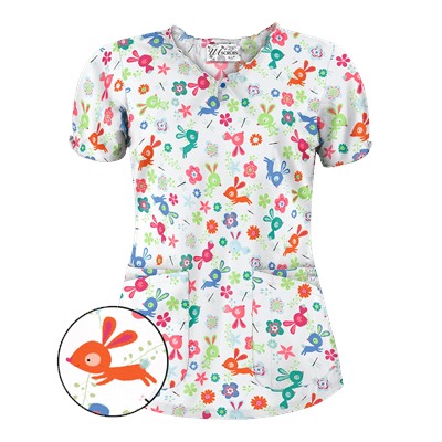 UA Springtime Hop White Print Scrub Top
