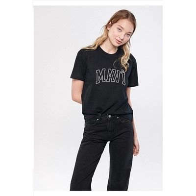 Mavi Logo Baskılı Siyah Tişört Loose Fit / Bol Rahat Kesim 1611359-900