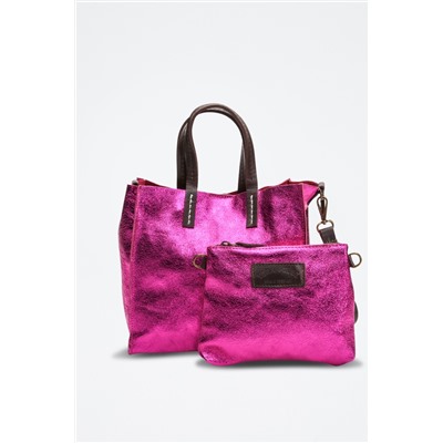 Bolso y neceser de piel Coti Fucsia