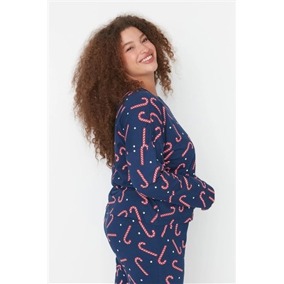 Lacivert Yılbaşı Temalı Örme Pijama Takımı TBBAW23AI00026