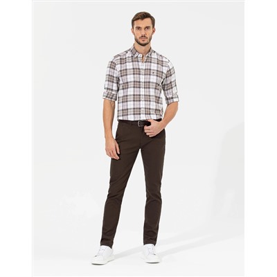 Kahverengi Slim Fit Uzun Kollu Gömlek