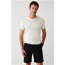 Avva Erkek Beyaz Bisiklet Yaka Yumuşak Tuşe Ribanalı Standart Fit Normal Kesim Triko T-shirt A31y5107 A31Y5107