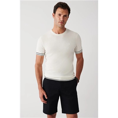 Avva Erkek Beyaz Bisiklet Yaka Yumuşak Tuşe Ribanalı Standart Fit Normal Kesim Triko T-shirt A31y5107 A31Y5107