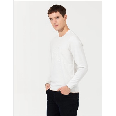 Ekru Regular Fit Bisiklet Yaka Triko Kazak