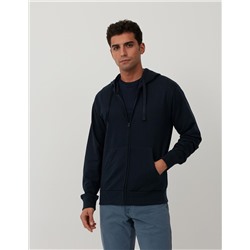 Chaqueta de Punto con Capucha, Azul Oscuro