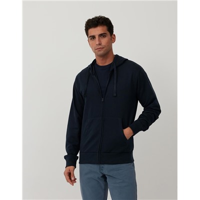 Chaqueta de Punto con Capucha, Azul Oscuro