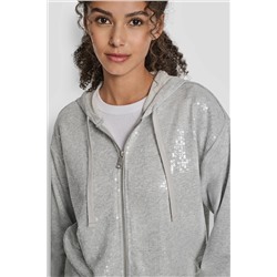 SEQUIN ZIP FRONT HOODIE