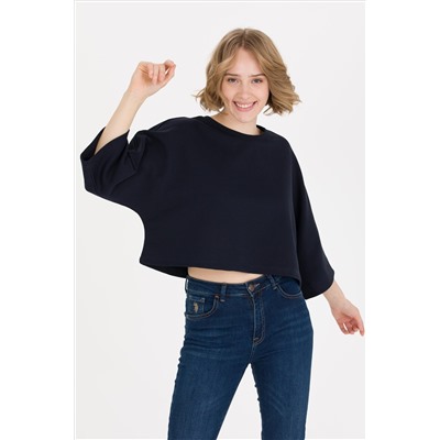 Kadın Lacivert Bisiklet Yaka Sweatshirt