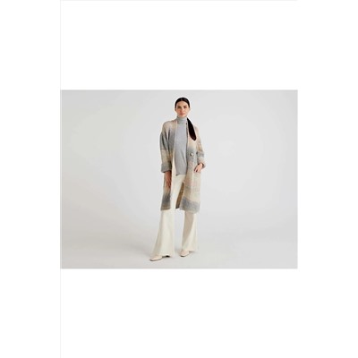 United Colors of Benetton Yün Karışımlı Çizgili Uzun Hırka 122A1005DN004-690