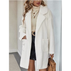 SHEIN LUNE Dual Pocket Drop Shoulder Open Front Teddy Coat