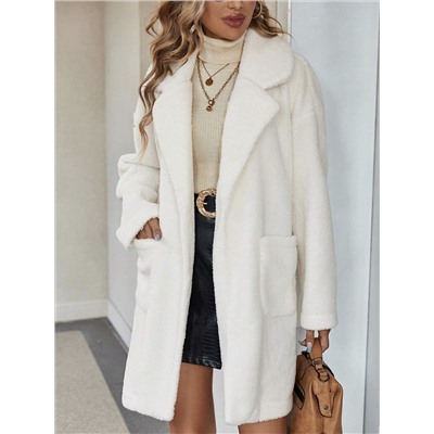 SHEIN LUNE Dual Pocket Drop Shoulder Open Front Teddy Coat