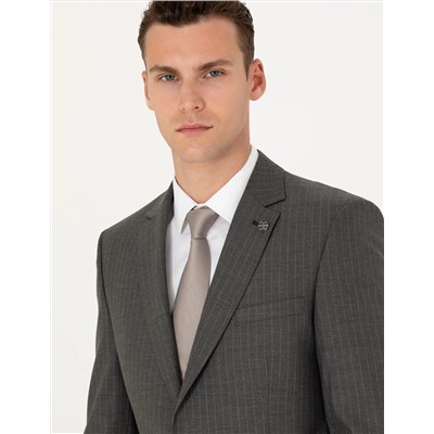 Çizgili Kahverengi Ekstra Slim Fit Takım Elbise