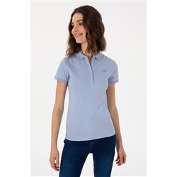 Kadın Açık Mavi Basic Polo Yaka Tişört