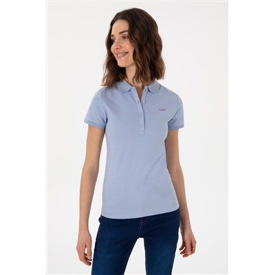 Kadın Açık Mavi Basic Polo Yaka Tişört