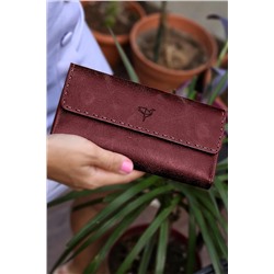 Garbalia, Pavia Vintage Deri Saraç Dikişli Bordo Portföy Kadın Cüzdanı