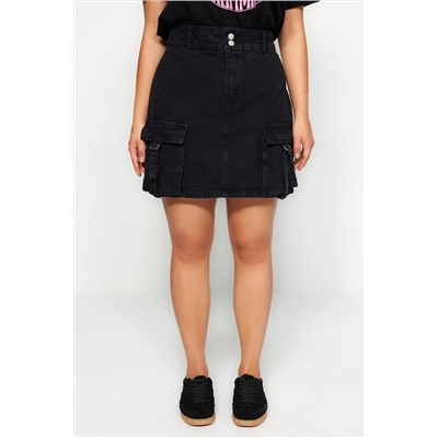 Siyah Kargo Cepli Denim Etek TBBSS23AZ00057