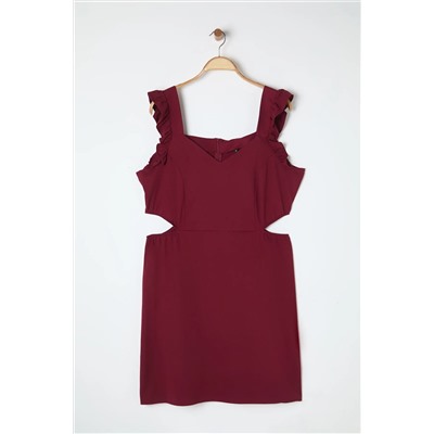 Bordo Cut Out Detaylı Askılı Dokuma Elbise TBBSS23AH00026