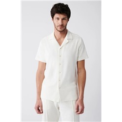 Avva Erkek Beyaz Apaj Yaka Kısa Kollu Pamuklu Standart Fit Normal Kesim Havlu Gömlek A31y1145 A31Y1145