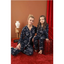 Siyah İnci Pamuklu Likralı Düğmeli Biyeli Pijama Takım 21273062