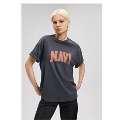MaviLogo Baskılı Gri Tişört Oversize / Geniş Kesim 1600843-82185
