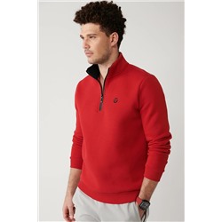 Avva Erkek Kırmızı Dik Yaka Fermuarlı Içi Polarlı 3 Iplik Regular Fit Standart Kesim Unisex Sweatshirt E001020