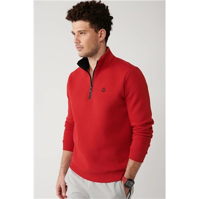 Avva Erkek Kırmızı Dik Yaka Fermuarlı Içi Polarlı 3 Iplik Regular Fit Standart Kesim Unisex Sweatshirt E001020