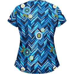 UA Chevron Flower Navy Scrub Top