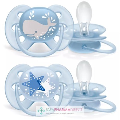 Avent Sucettes Ultra Soft 6-18 mois Baleine & Etoiles x2
