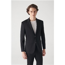 Avva Erkek Siyah Örme Esnek Astarsız Slim Fit Dar Kesim Ceket E004001