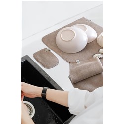 HAMUR Bej-gri Microwell 3 Prç Set Microfiber Bulaşık Kurutma Matı Mutfak Seti 3'lü Kurulama Bezi Örtüsü E68MF095097HM