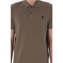 Erkek Slim Fit Polo Yaka Vizon Basic Tişört