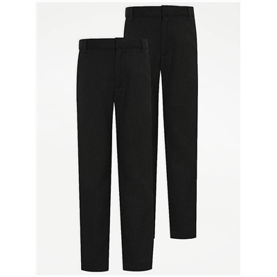 Boys Charcoal Slim Fit Slim Leg School Trouser 2 Pack