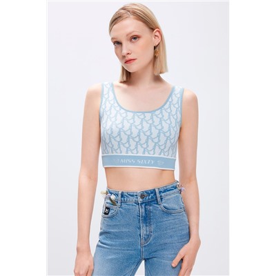 Crop top Celeste y blanco
