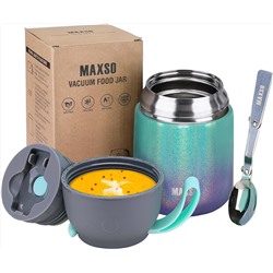 Insulated Thermo Soup Jar for Kids & Adults, 17 oz Stainless Steel Thermal Food Container with Spoon, Triple Layer Insulation (Rainbow)