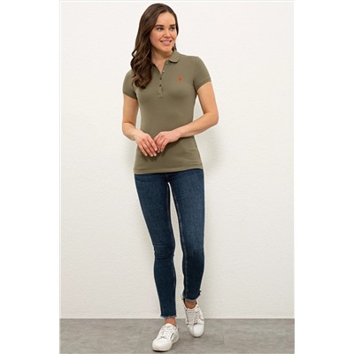 Kadın Haki Basic Polo Yaka Tişört