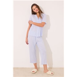 Pijama camisero Capri viscosa azul rayas