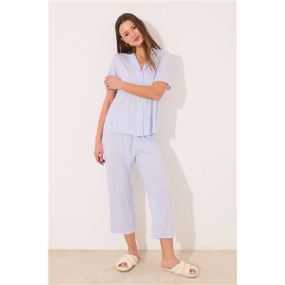 Pijama camisero Capri viscosa azul rayas