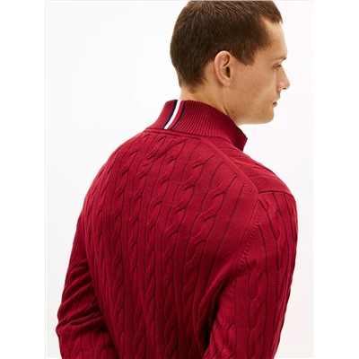 Cable Knit Mockneck Quarter-Zip Sweater