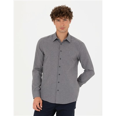 Antrasit Slim Fit Uzun Kollu Gömlek