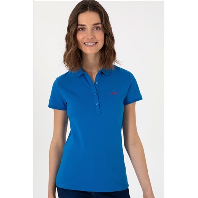 Kadın Kobalt Mavi Basic Polo Yaka Tişört