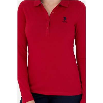 Kadın Kırmızı Polo Yaka Basic Sweatshirt