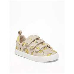 Banana-Print Triple-Strap Linen Sneakers for Toddler Boys